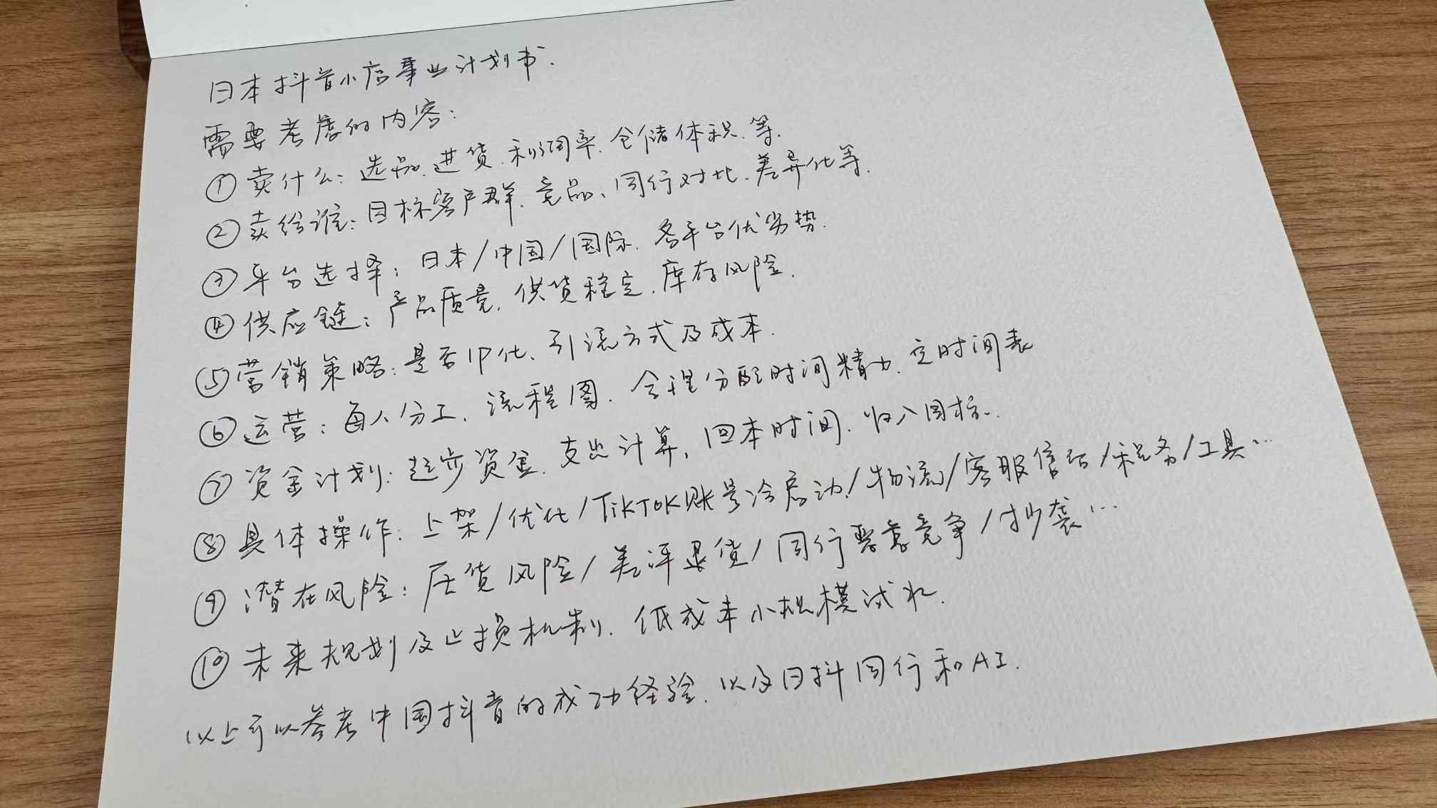 手写的创业计划书